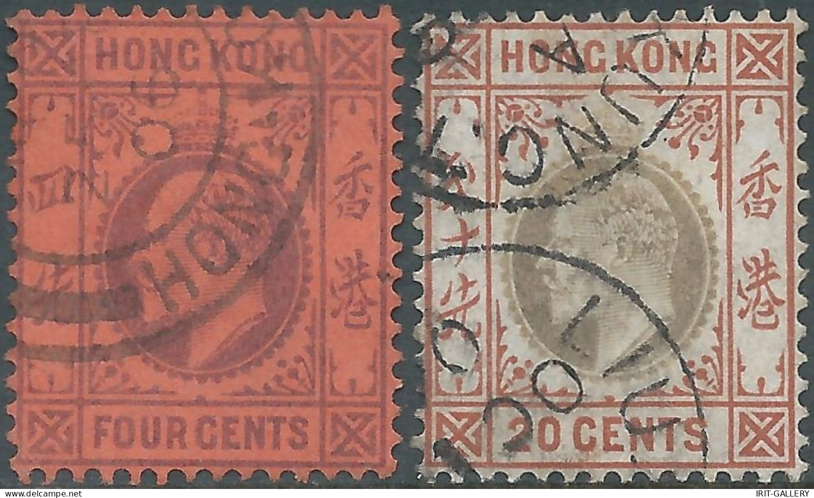 Great Britain-ENGLAND,Hong Kong,1903 King Edward VII - 4C Violet Red Paper & 20C Orange Brown/grey,Obliterated - Oblitérés