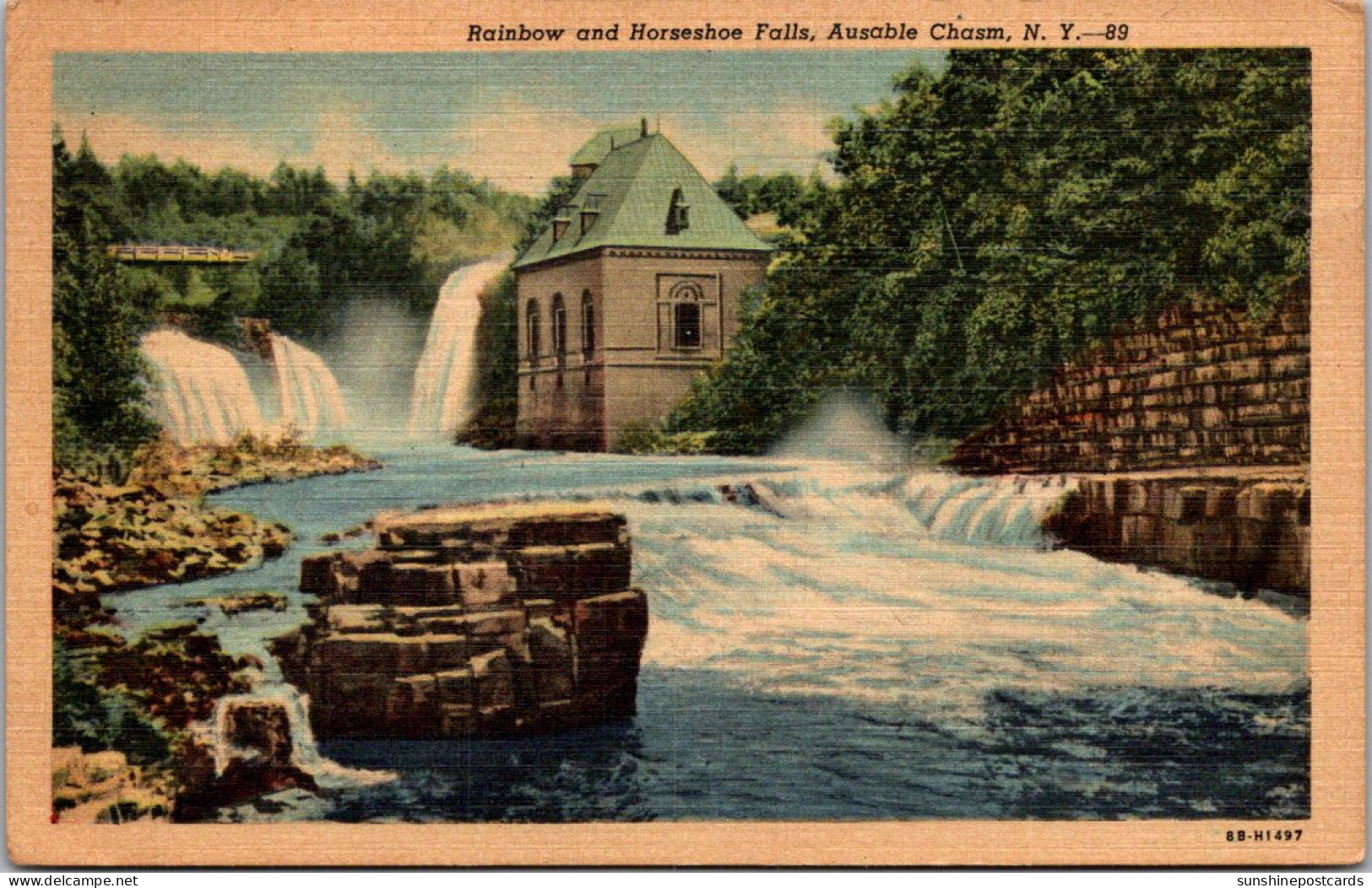 New York Ausable Chasm Rainbow And Horseshoe Falls 1952 Curteich - Adirondack