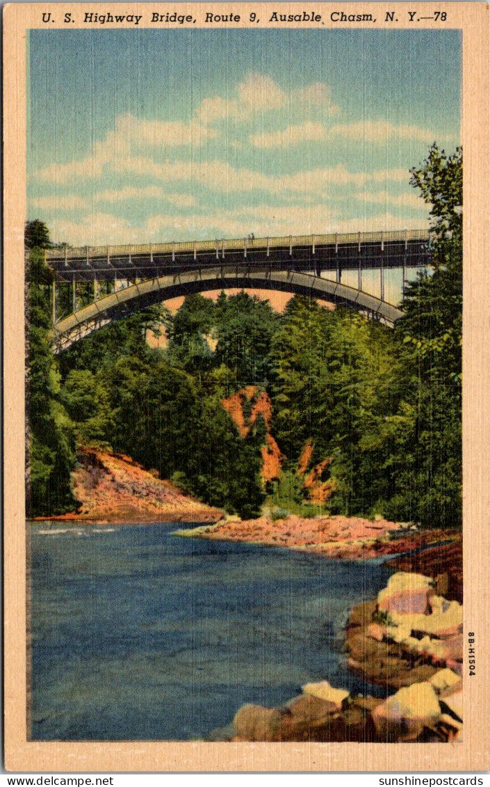 New York Ausable Chasm U S Highway Bridge On Route 9 Curteich - Adirondack