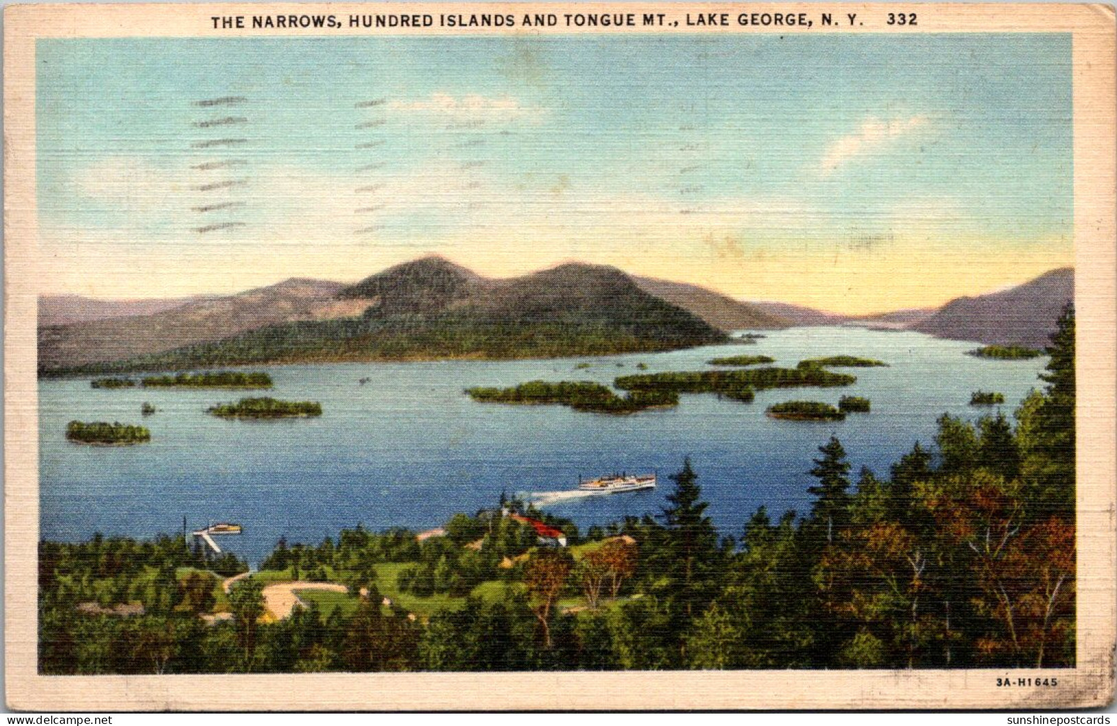 New York Lake George Hundred Islands And Tongue Mountain The Narrows 1947 Curteich - Lake George
