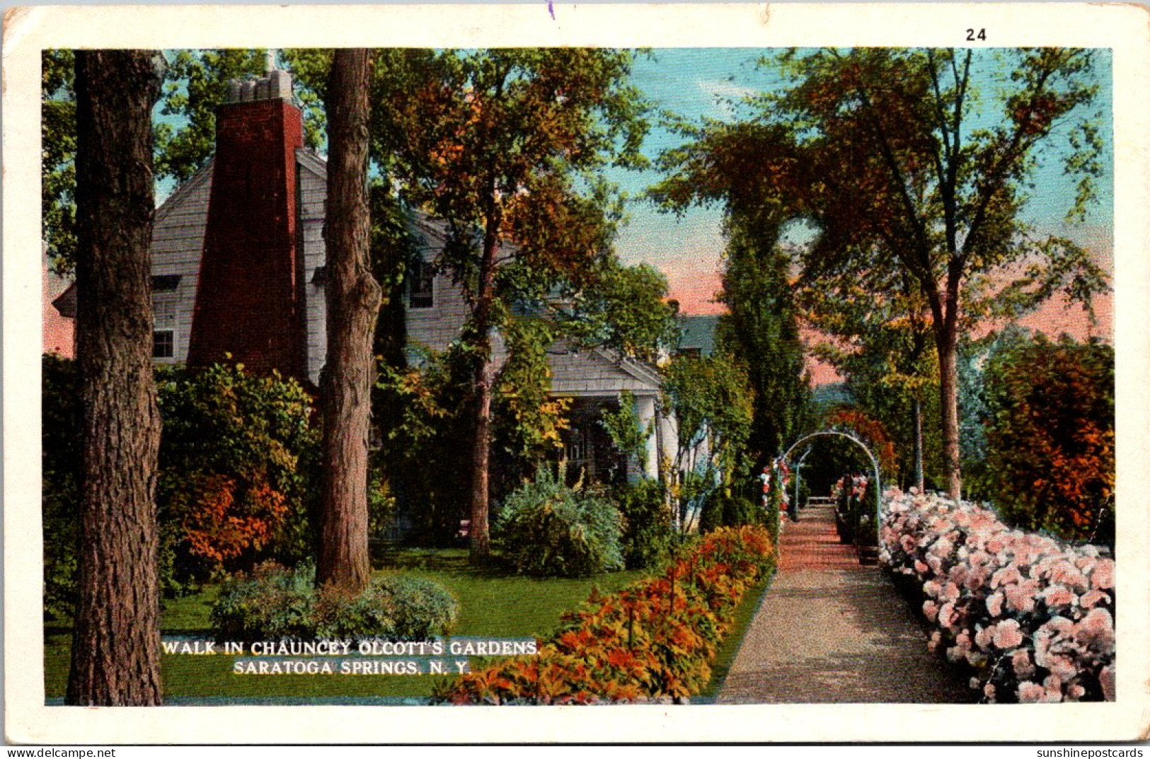 New York Saratoga Springs Walk In Chauncey Olcott's Gardens 1924 Curteich - Saratoga Springs