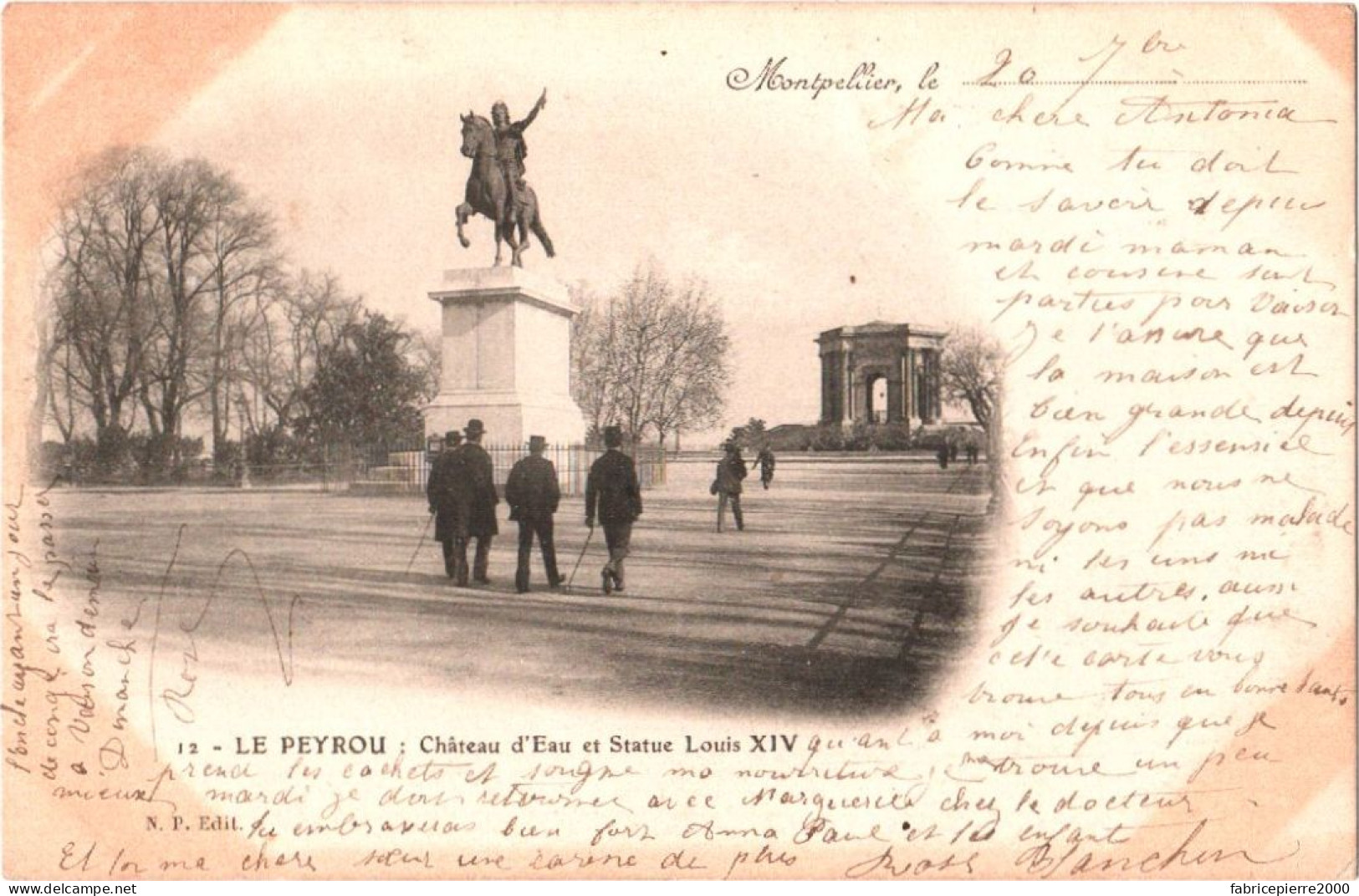 CPA 34 (Hérault) Montpellier - Le Château D'eau Du Peyrou Et Statue De Louis XIV 1902 TBE Précurseur Nuage 2 Scans - Châteaux D'eau & éoliennes