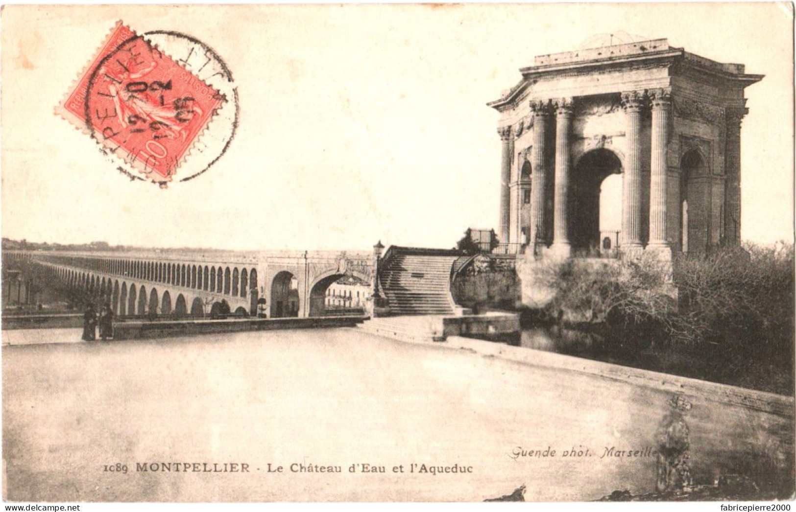 CPA 34 (Hérault) Montpellier - Le Château D'eau Du Peyrou Et L'Aqueduc TBE 1905, éd. Guende à Marseille - Invasi D'acqua & Impianti Eolici