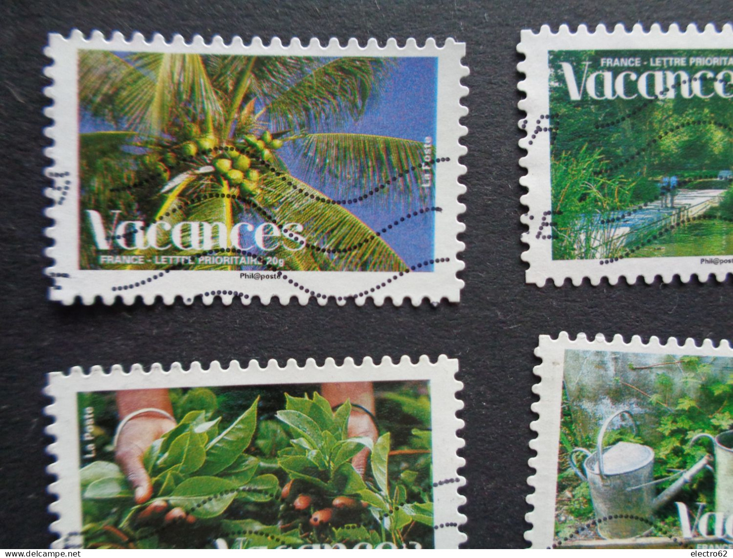 France Autoadhésifs Vacances Cocotier Jardin Plan D'eau Feuille De Thé Arrosoirs Kiwis Garden Watering Cans Coconut Tree - Agriculture