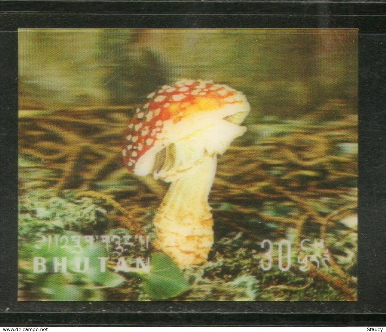 BHUTAN 1973 MUSHROOMS Plastic - 3-D Odd / Unusual / Unique Stamp MNH, As Per Scan - Fouten Op Zegels