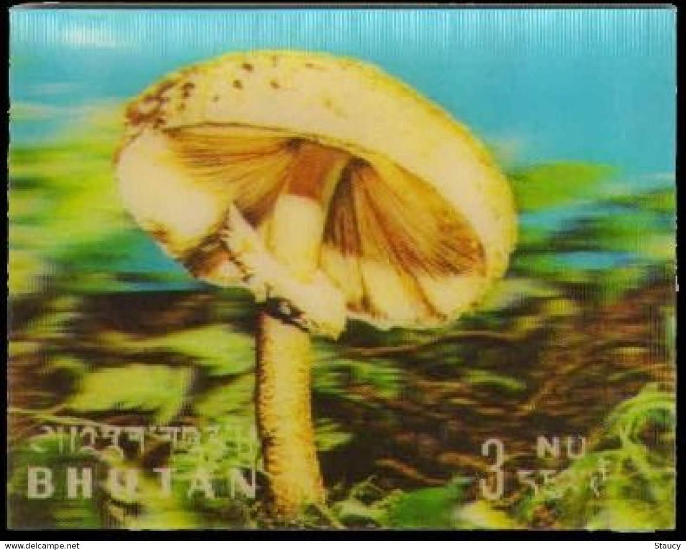 BHUTAN 1973 MUSHROOMS Plastic - 3-D Odd / Unusual / Unique Stamp MNH, As Per Scan - Oddities On Stamps