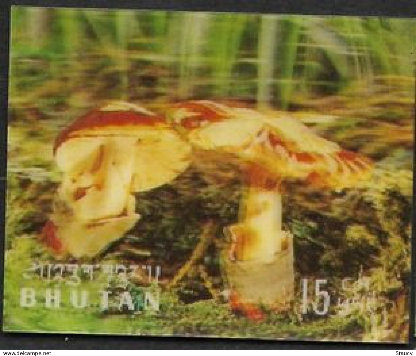 BHUTAN 1973 MUSHROOMS Plastic - 3-D Odd / Unusual / Unique Stamp MNH, As Per Scan - Oddities On Stamps