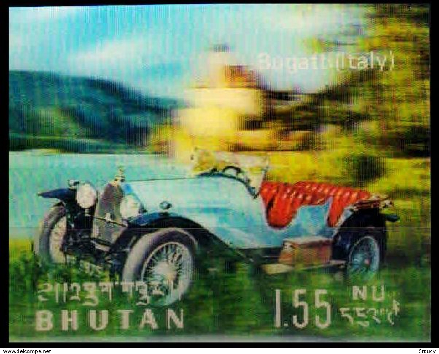 BHUTAN 1971 CLASSIC CARS Plastic - 3-D / Odd / Unusual / Unique Stamp Mint, As Per Scan - Fouten Op Zegels