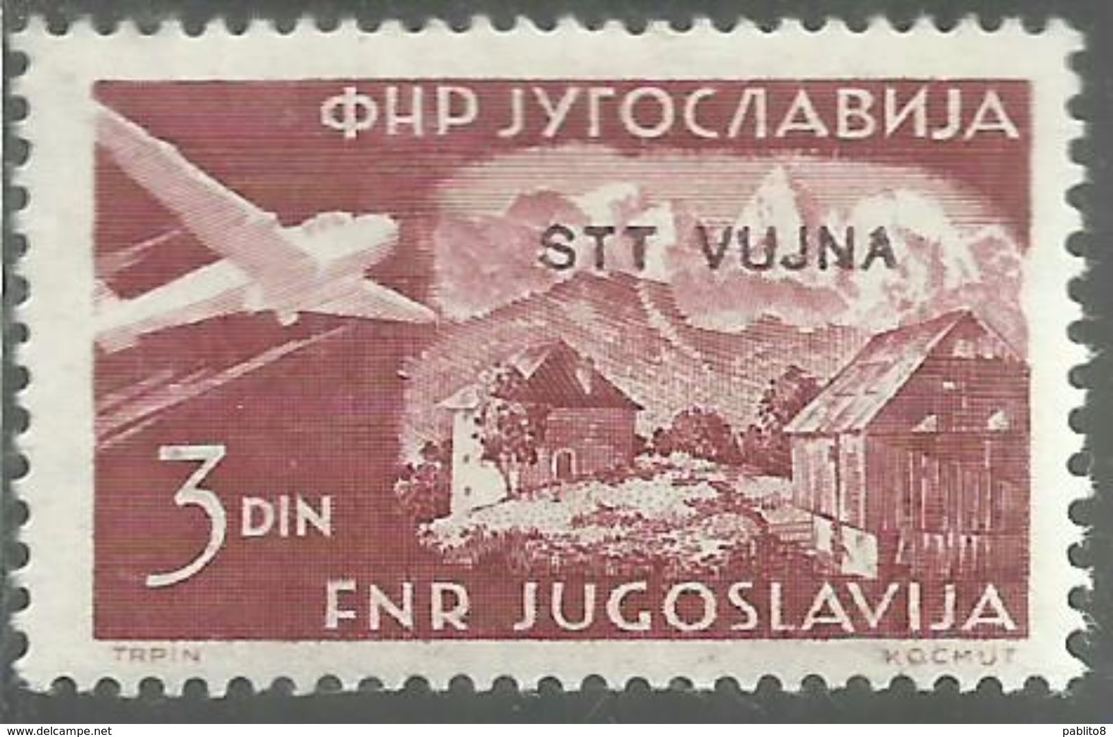 TRIESTE B 1954 POSTA AEREA AIR MAIL ESPERANTO CONGRESS FRANCOBOLLI DI YUGOSLAVIA SOPRASTAMPATO JUGOSLAVIA 3d MNH - Luftpost