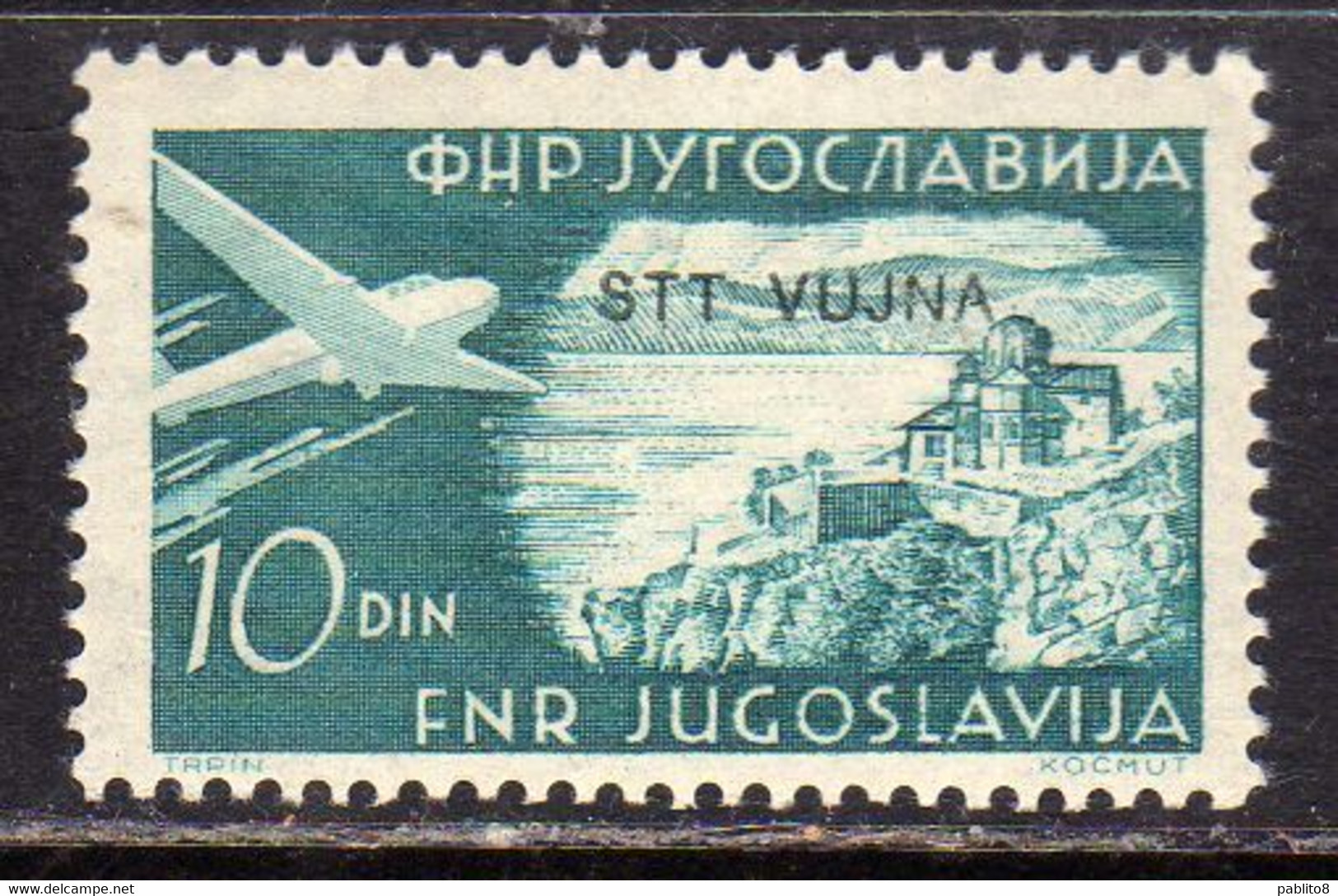 TRIESTE B 1954 POSTA AEREA AIR MAIL ESPERANTO CONGRESS FRANCOBOLLI DI YUGOSLAVIA SOPRASTAMPATO JUGOSLAVIA 10d MNH - Luchtpost