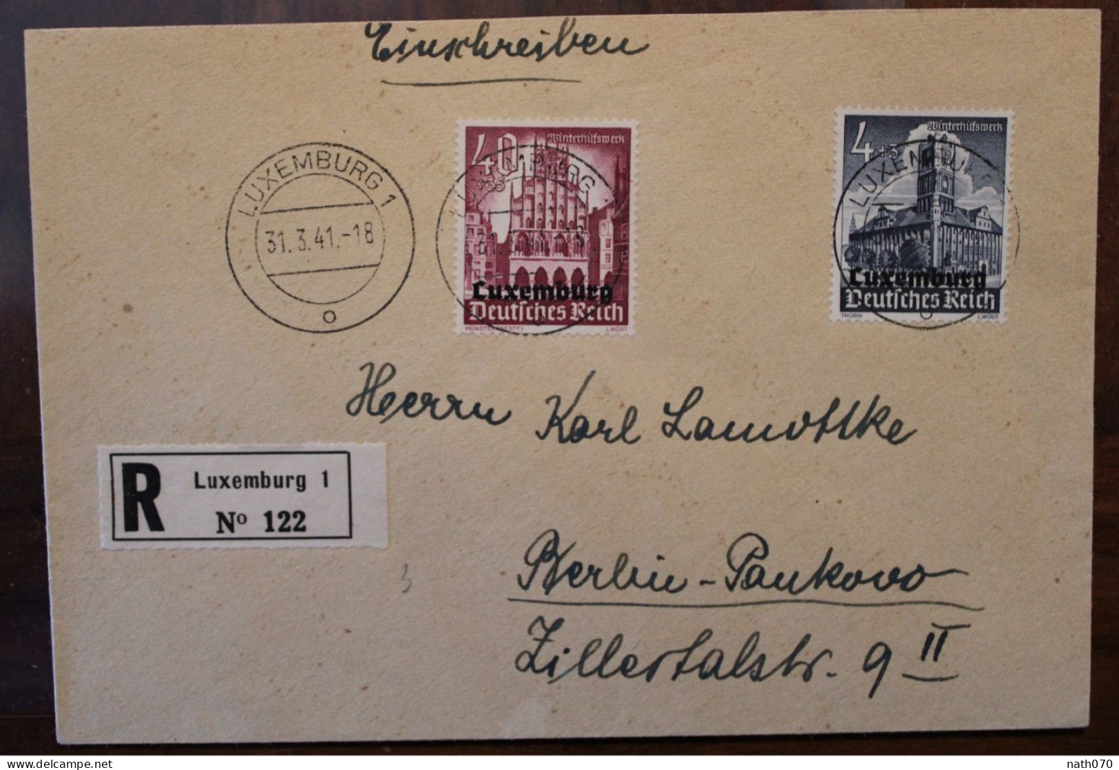 LUXEMBURG 1941 Berlin Einschreiben Cover Luxembourg Registered Recommandé Besetzung Reco R - 1940-1944 Deutsche Besatzung