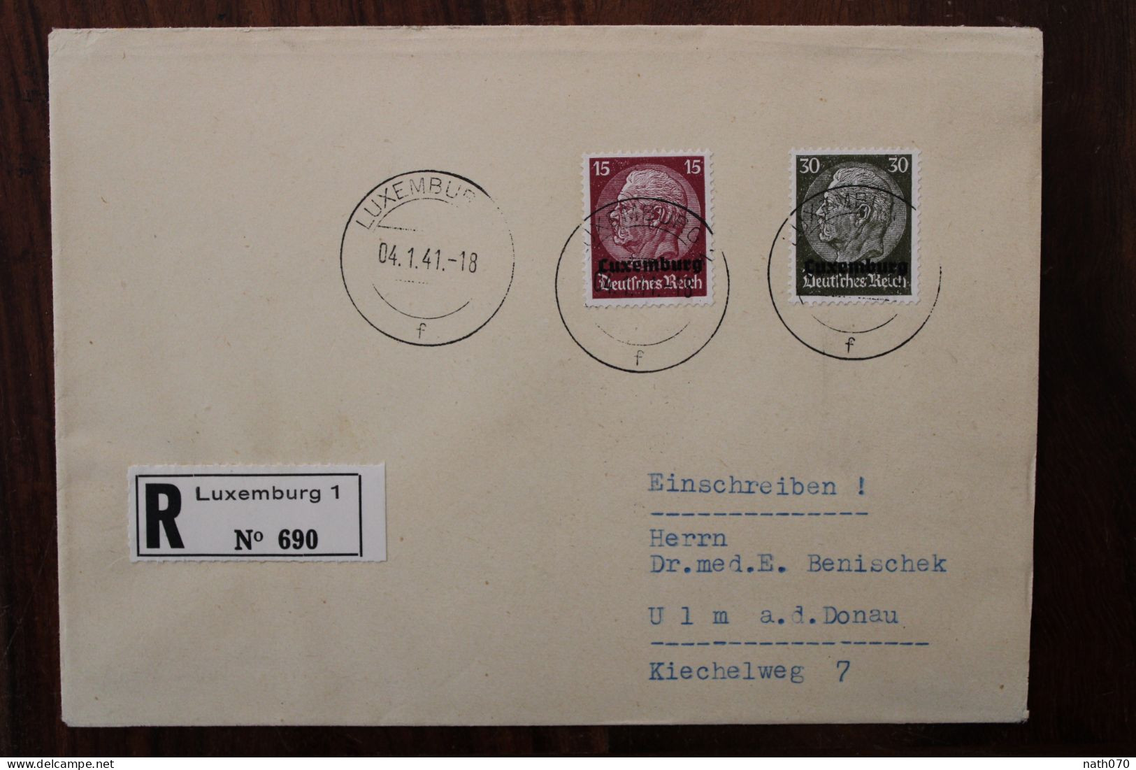 LUXEMBURG 1941 Dessau Einschreiben Cover Luxembourg Registered Recommandé Besetzung Reco R - 1940-1944 Occupazione Tedesca