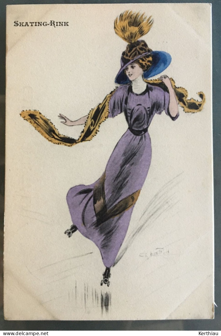 NAILLOD - Skating-Rink - Femme, Chapeau à Plumes, écharpe.  A.T., Paris - Naillod