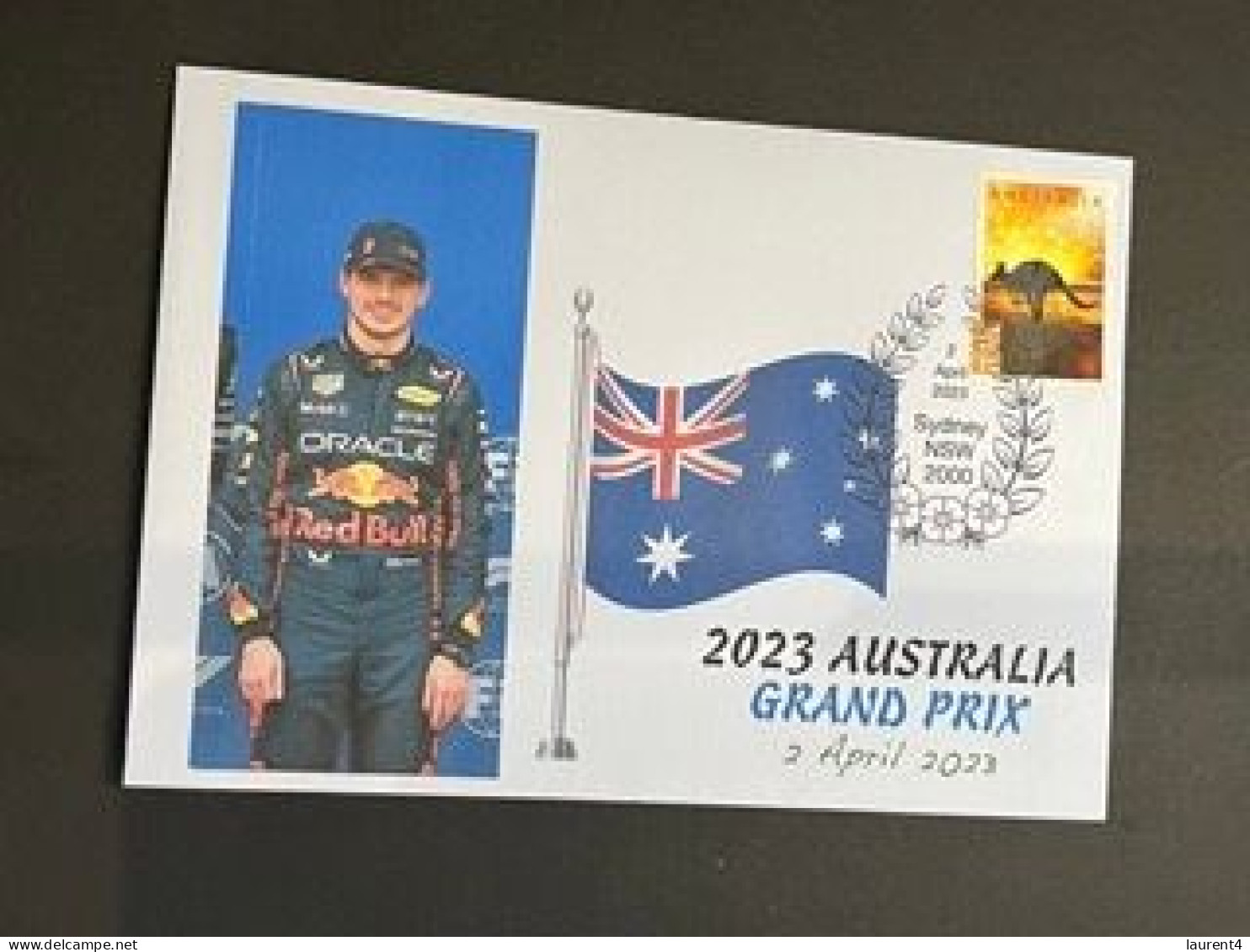 (4 P 7) Formula One - 2023 Australia Grand Prix - Winner Max Verstappen (2 April 2023) With Kangaroo Australia Stamp - Autres & Non Classés