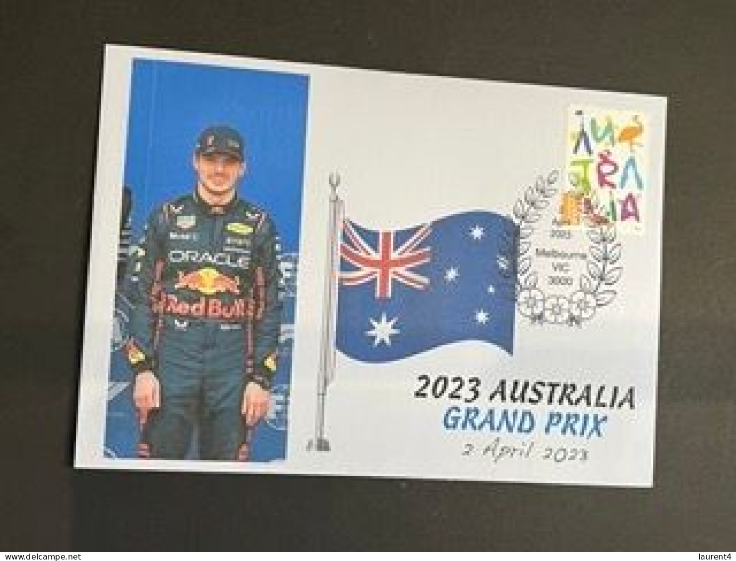 (4 P 7) Formula One - 2023 Australia Grand Prix - Winner Max Verstappen (2 April 2023) With OZ Stamp Melbourne P/m - Autres & Non Classés