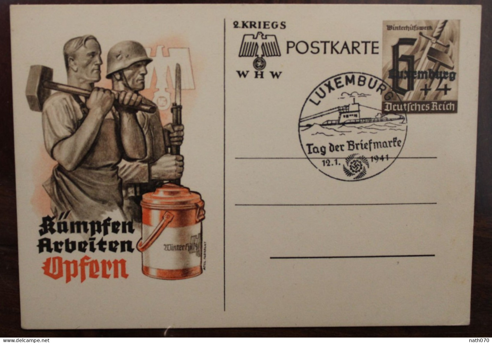 LUXEMBURG 1941 Tag Der Briefmarke Cover Luxembourg Besetzung U-Boot SST - 1940-1944 Deutsche Besatzung