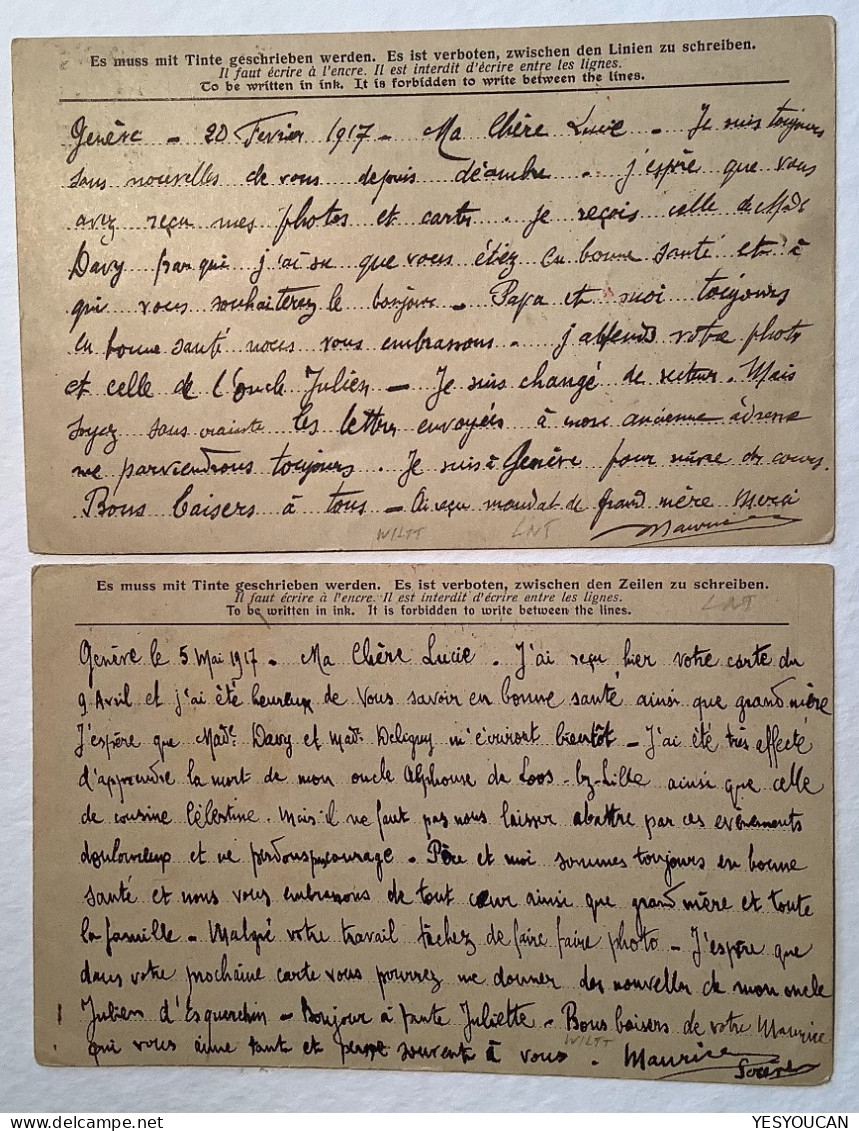 Schweiz "PRISONNIERS DE GUERRE INTERNÉS EN SUISSE" GENÈVE1917 KONSTANZ ZENSUR>Douai France (POW WW1 1914-1918censure Kgf - Covers & Documents
