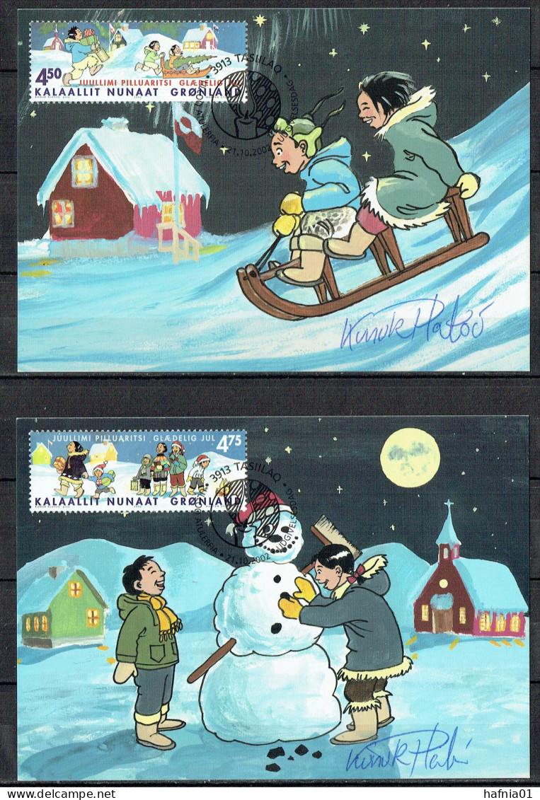 Greenland 2002. Christmas. Michel 389 - 390 Max. Cards. Signed. - Cartas Máxima