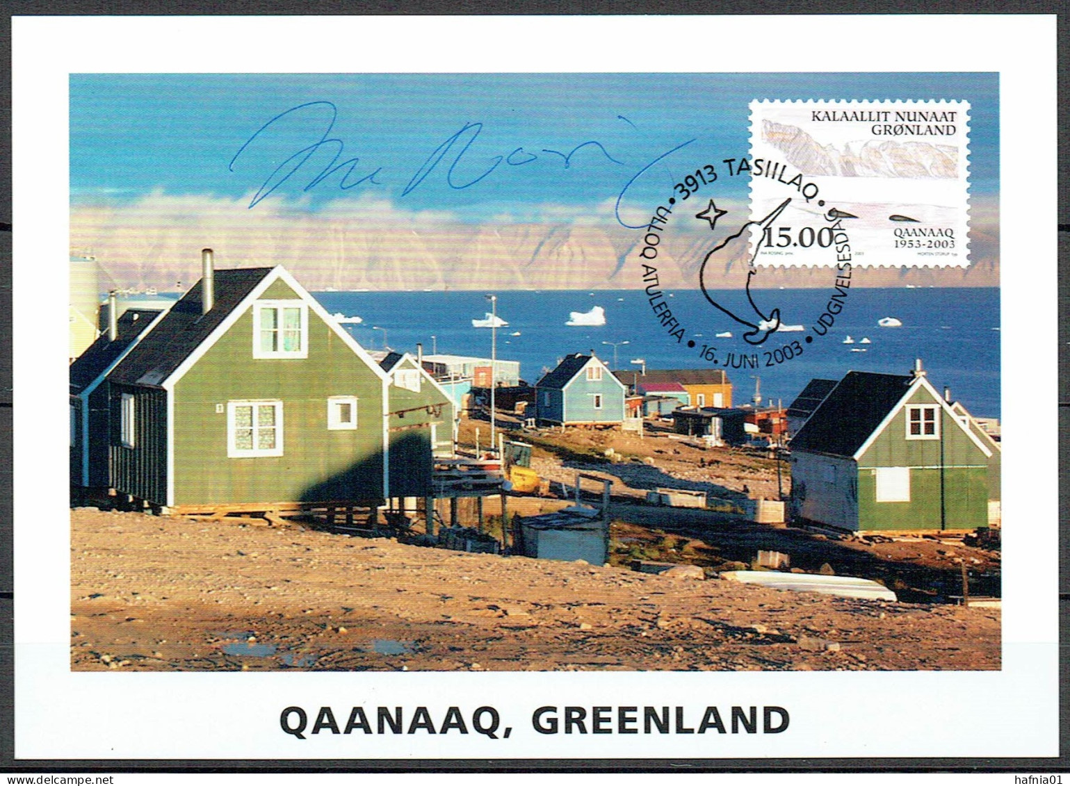Greenland 2003. 50 Anniv Qaanaaq. Michel 398  Maxi Card. Signed. - Maximum Cards
