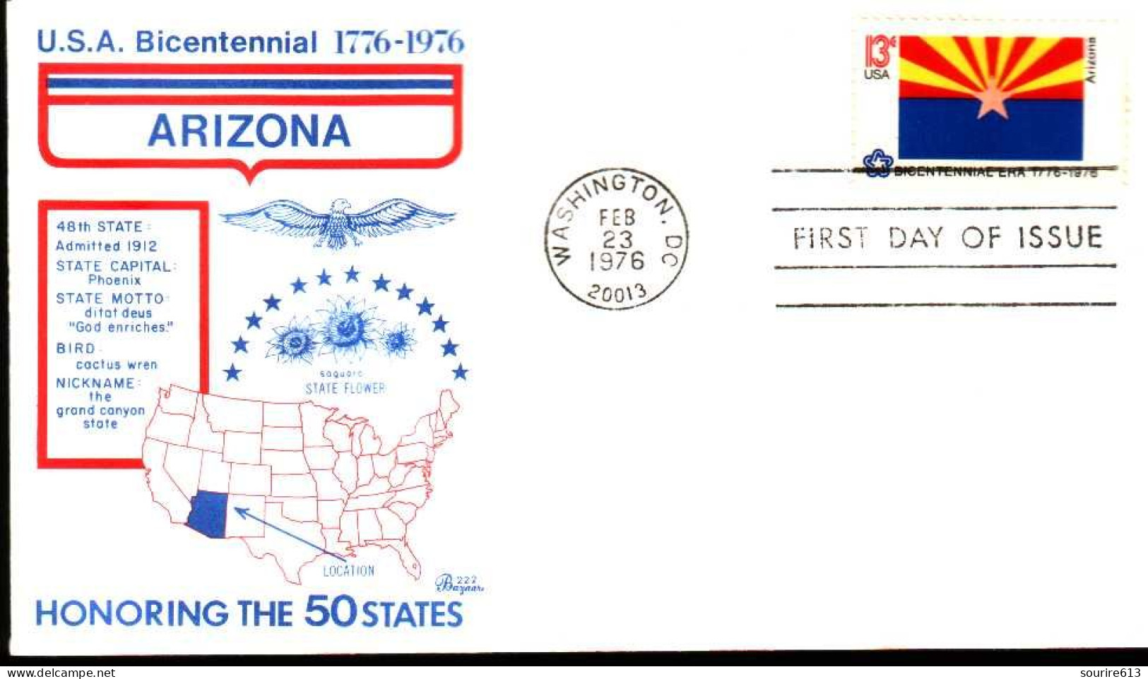 Fdc USA 1976  Drapeaux Arizona 1912 - Enveloppes