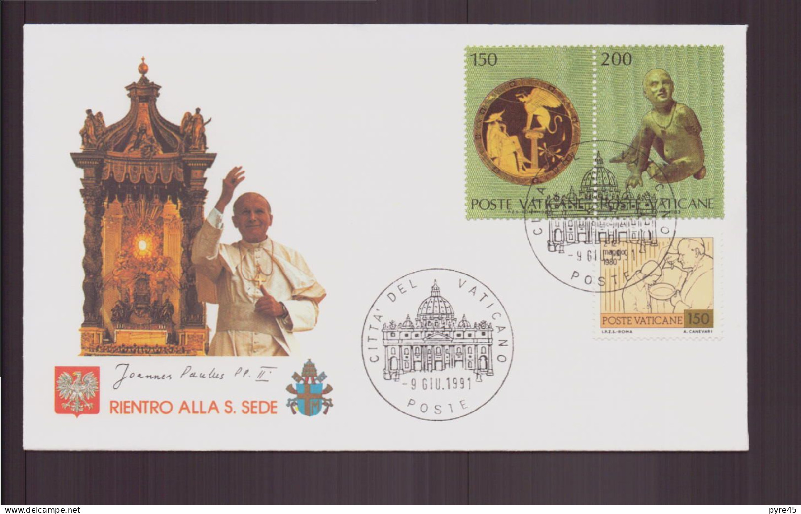 Vatican, Enveloppe Avec Cachet " Retour Du Pape Jean-Paul II " Au Saint Siège Du 9 Juillet 1991 - Frankeermachines (EMA)