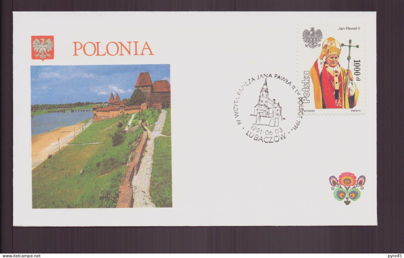 Pologne, Enveloppe  Avec Cachet " Visite Du Pape Jean-Paul II " Du 3 Juin 1991 à Lubaczow - Macchine Per Obliterare (EMA)