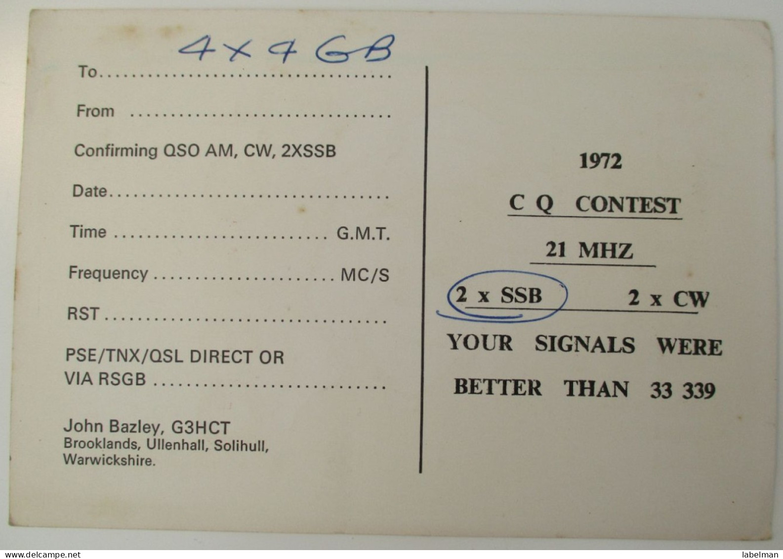 UK UNITED KINGDOM ENGLAND BROOKLANDS ULLENHALL REDDITCH AMATEUR SHORTWAVE RADIO STATION CARD POSTCARD ANSICHTSKARTE - Buckinghamshire