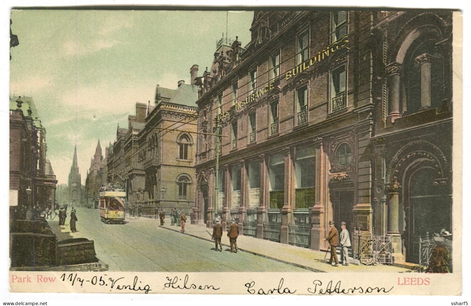 LEEDS Park Row With Streetcar And Life Colour Litho Sent 1905 - Leeds