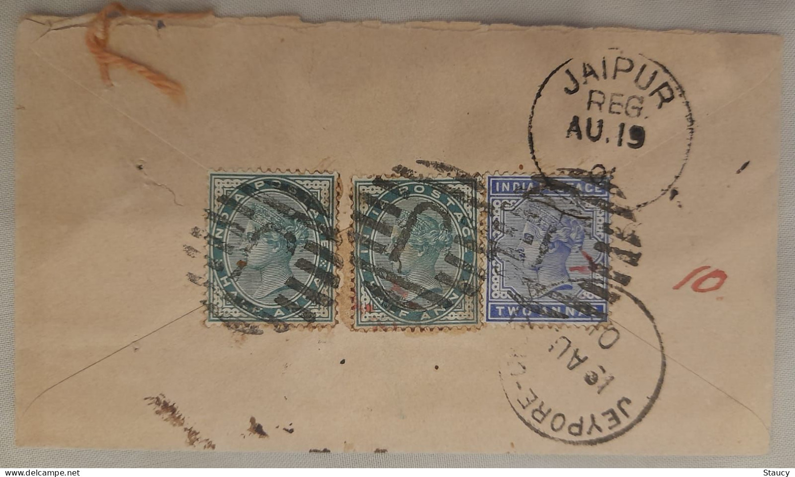 BRITISH INDIA QV 2a + 2 X 1/2a Anna STAMPS MIAX FRANKING "JAIPUR STATE" COVER, NICE CANCEL ON FRONT & BACK As Per Scan - Jaipur