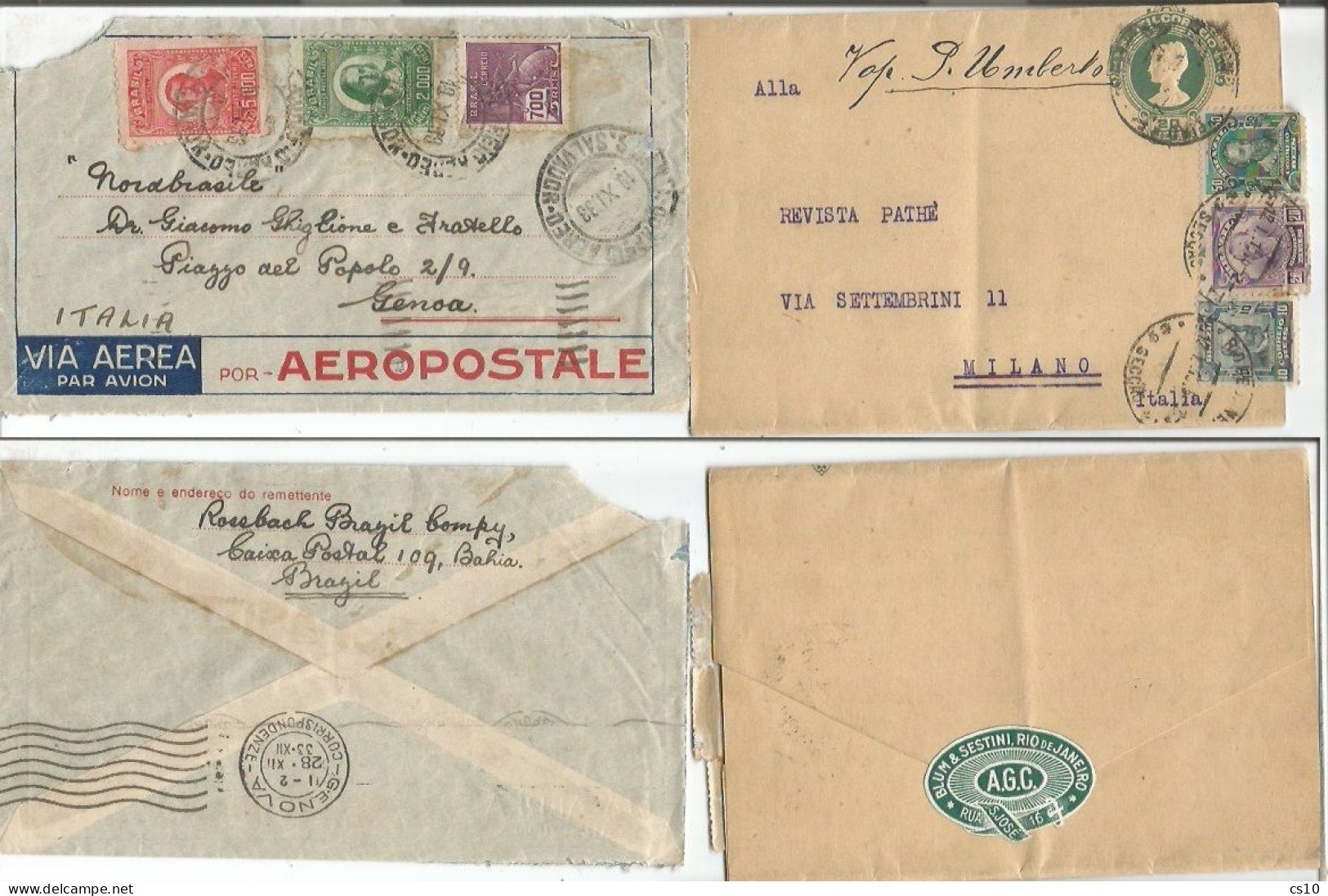 Brasil Brazil Nice Postal History Lot In 17 CVs Incl. Taxed P.Due 1896 + Aerograms To Europe With Good Frankings - Lots & Serien