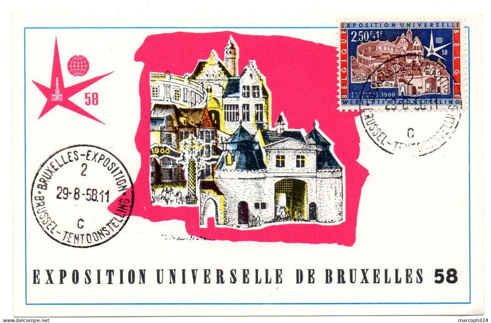 BELGIQUE  = BRUXELLES 1958 = CARTE MAXIMUM + N° 1050 / VILLAGE 1900 - 1958 – Brussels (Belgium)