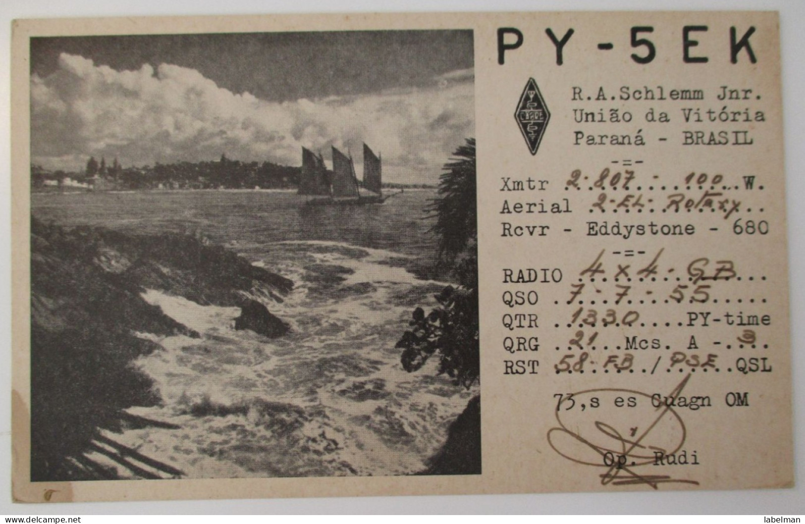 BRAZIL PARANA SCHLEMM UNIAU DA VITORIA SHORT WAVES AMATEUR RADIO POSTCARD CARTOLINA ANSICHTSKARTE - Fortaleza