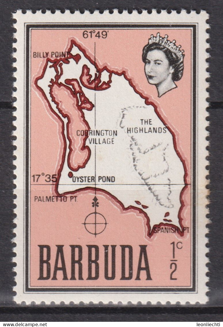 1968 Barbuda ** Mi:BX 12, Sn:BX 12, Yt:BX 12, Map Of Barbuda / Karte Von Barbuda - 1960-1981 Interne Autonomie