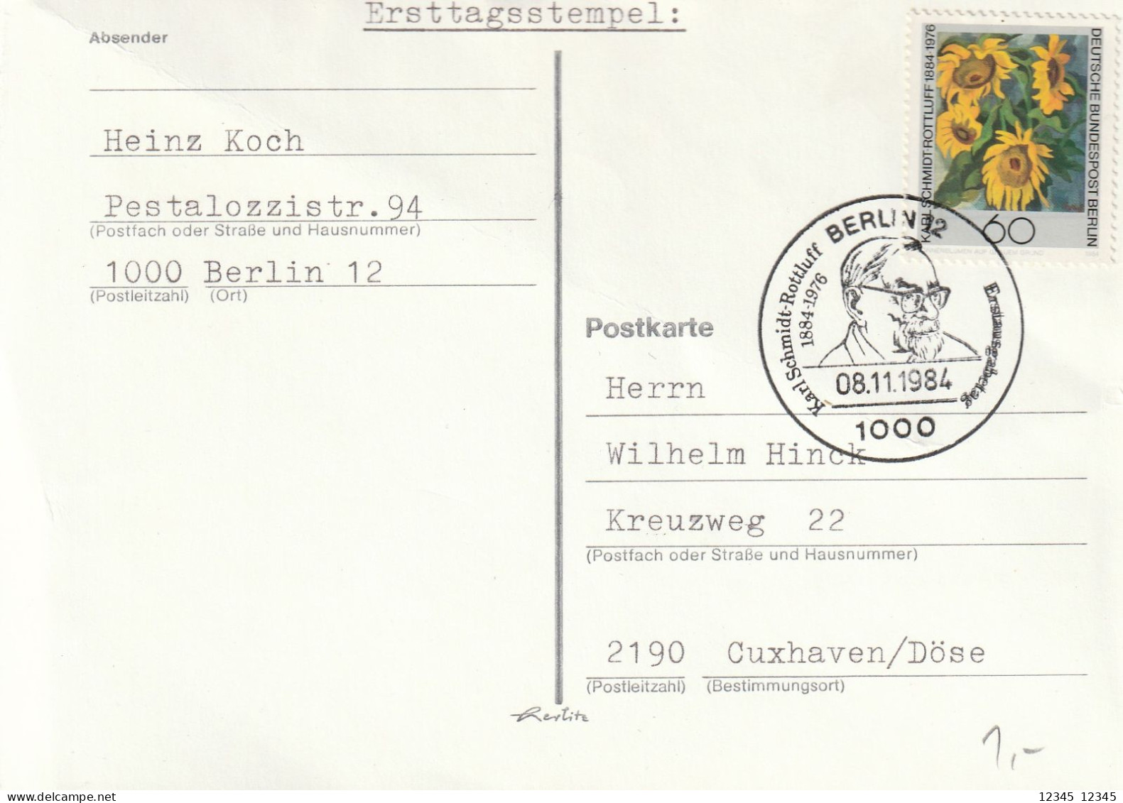 1984 Abstempelung Berlin, Karl Schmidt-Rottluff - Postkaarten - Gebruikt