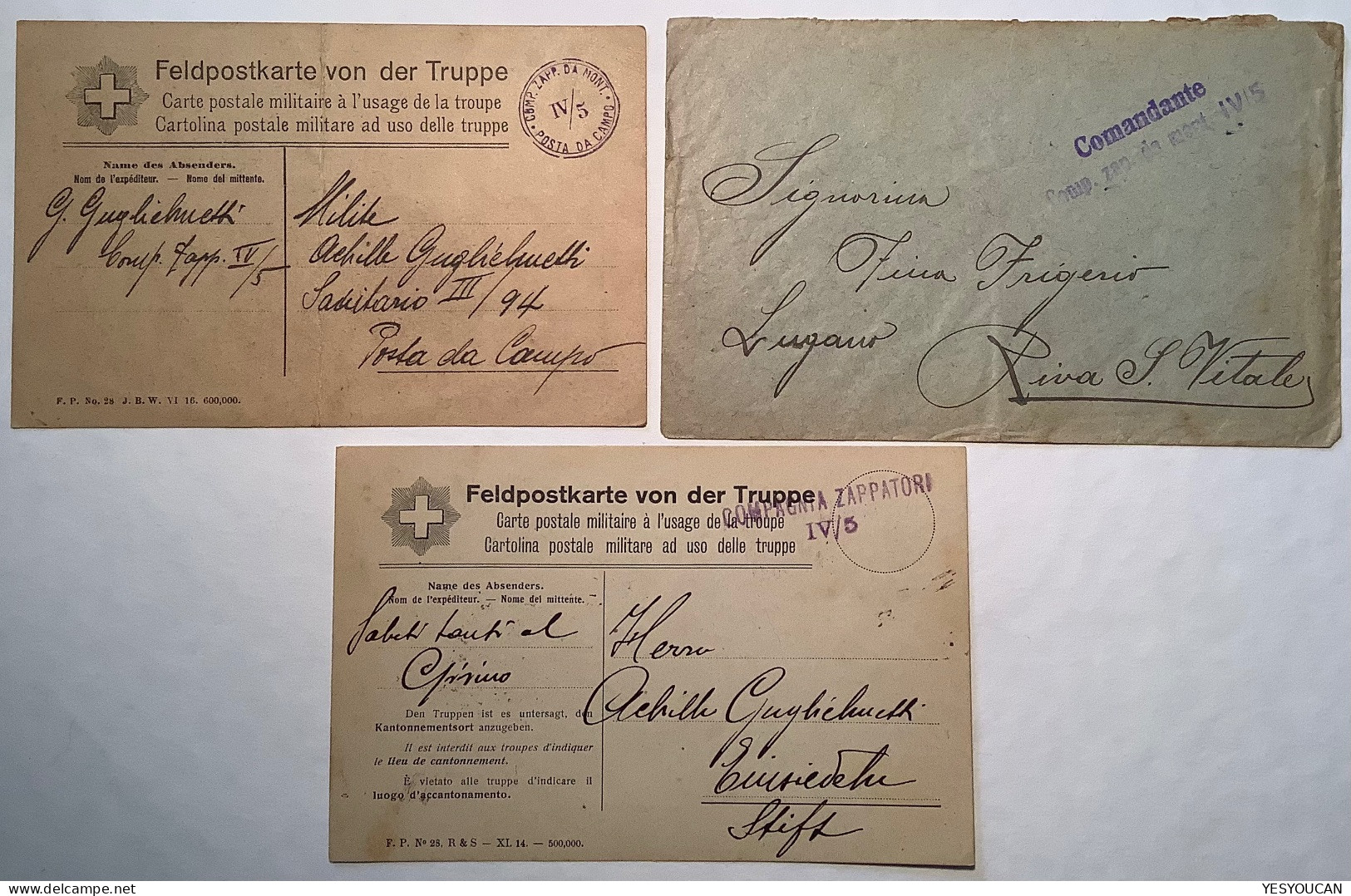 Schweiz 1914-1918FELDPOST POSTA DA CAMPO ZAPPATORI TICINO TI(Suisse Guerre WW1 War Poste Militaire Sappeur Military 1.WK - Dokumente