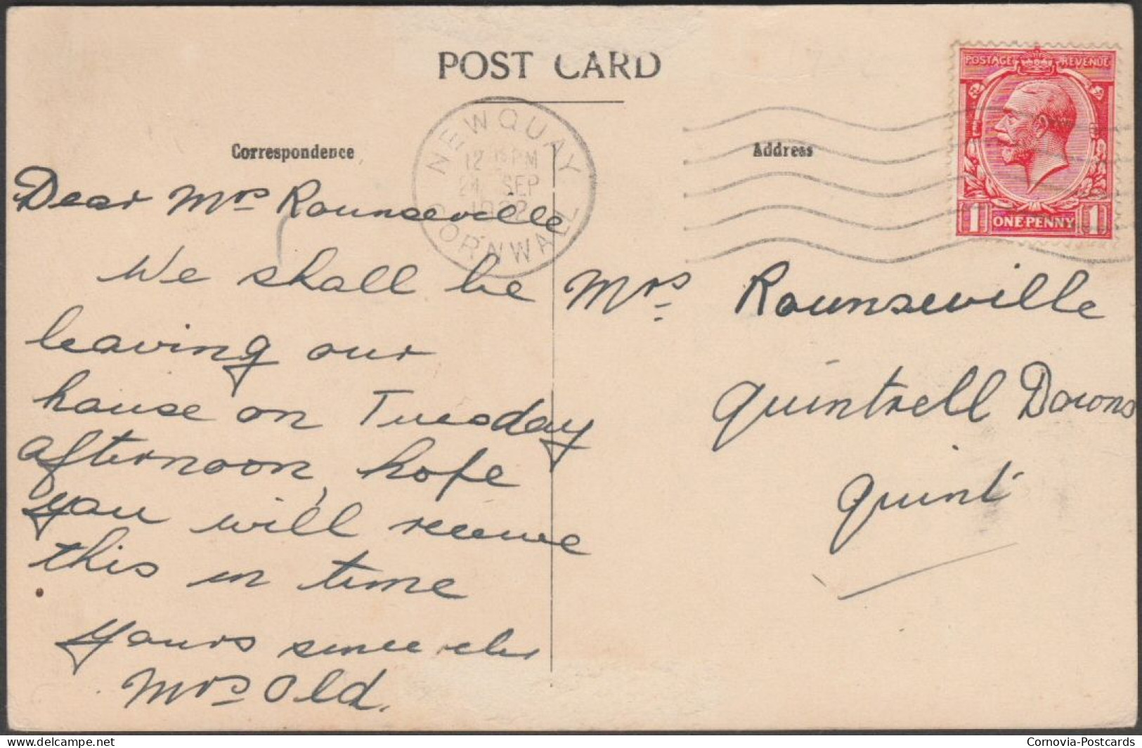Headland Hotel, Newquay, Cornwall, 1932 - Postcard - Newquay
