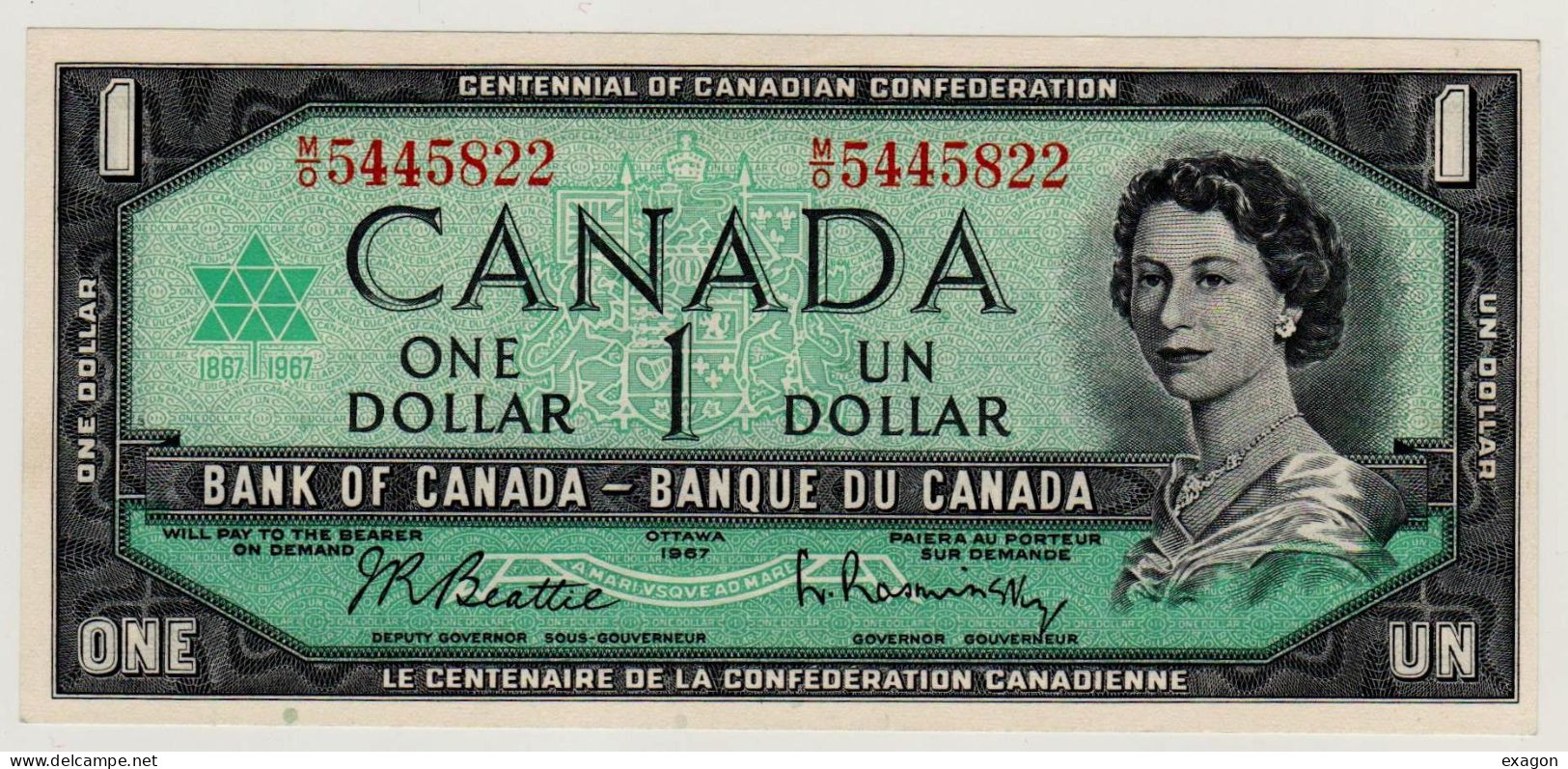 Banconota Da  1  DOLLARO  Del  C A N A D A -  CENTENARIO  DELLA  CONFEDERAZIONE  CANADESE - Anno   1967 -  Stock 100 - Canada