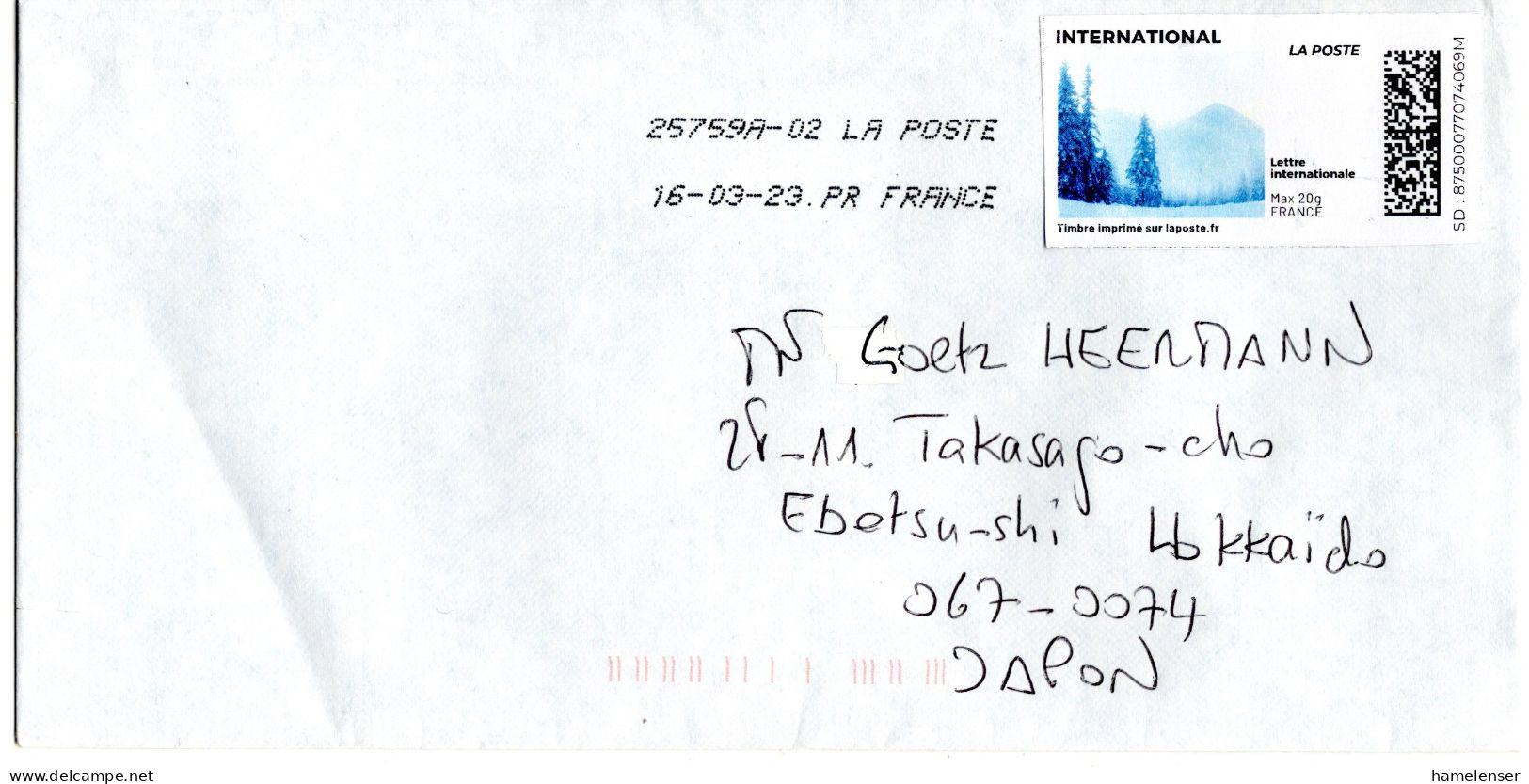 L64884 - Frankreich - 2023 - Internetmarke A Bf 25759A-02 -> Japan - Lettres & Documents