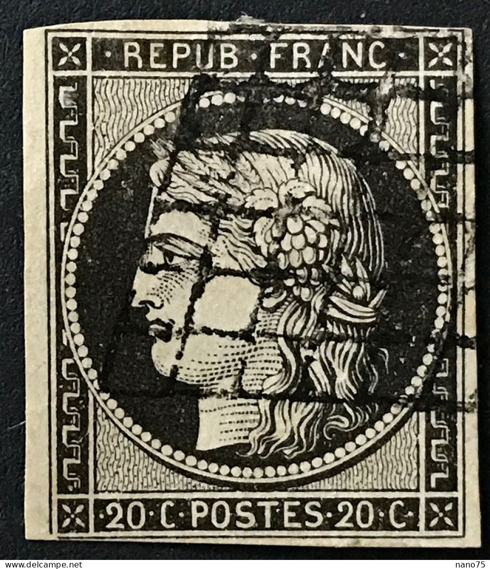 N°3 - 20 C. - 1849-1850 Cérès - Oblitéré Grille - Filets Intacts - 1849-1850 Ceres