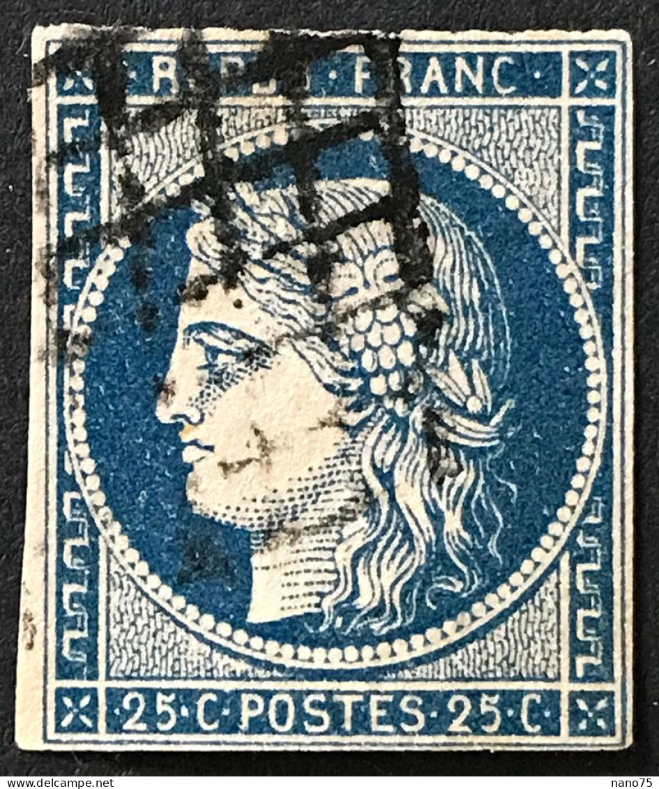 N°4 - 25 C. Bleu - 1849-1850 Cérès - Oblitéré Grille - Pas D'aminci - TB - 1849-1850 Ceres