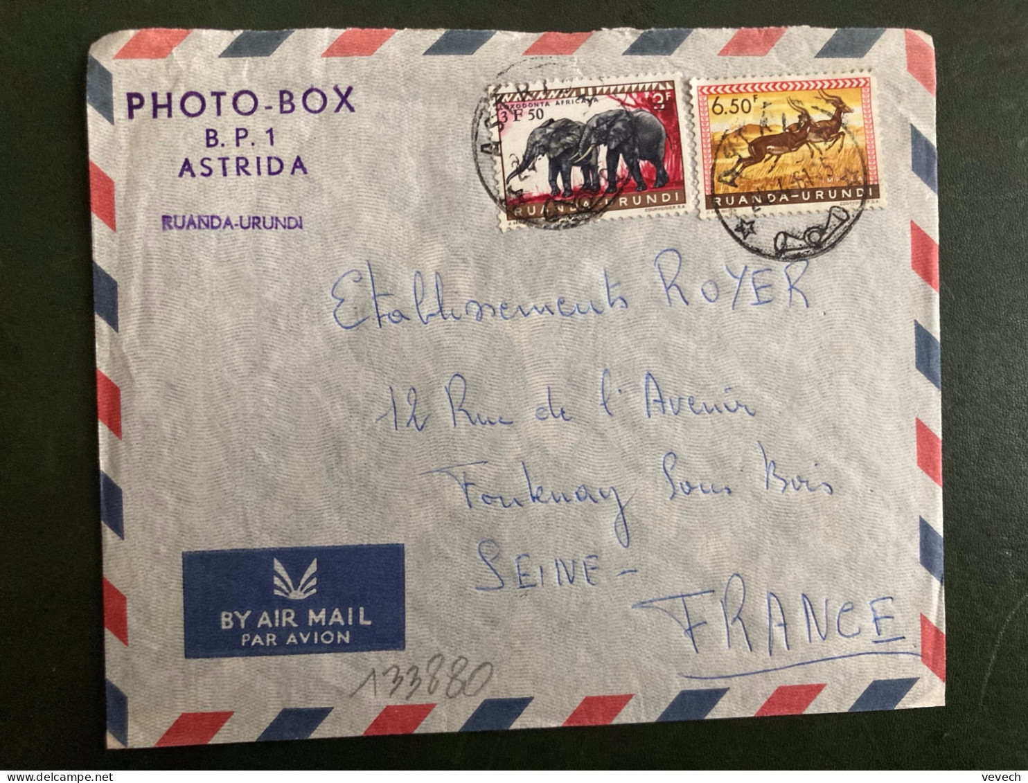 LETTRE Par Avion Pour La FRANCE TP IMPALA 6F50 + ELEPHANTS 3F Surch. 3F50 OBL.24 4 61 ASTRIDA + PHOTO BOX - Lettres & Documents