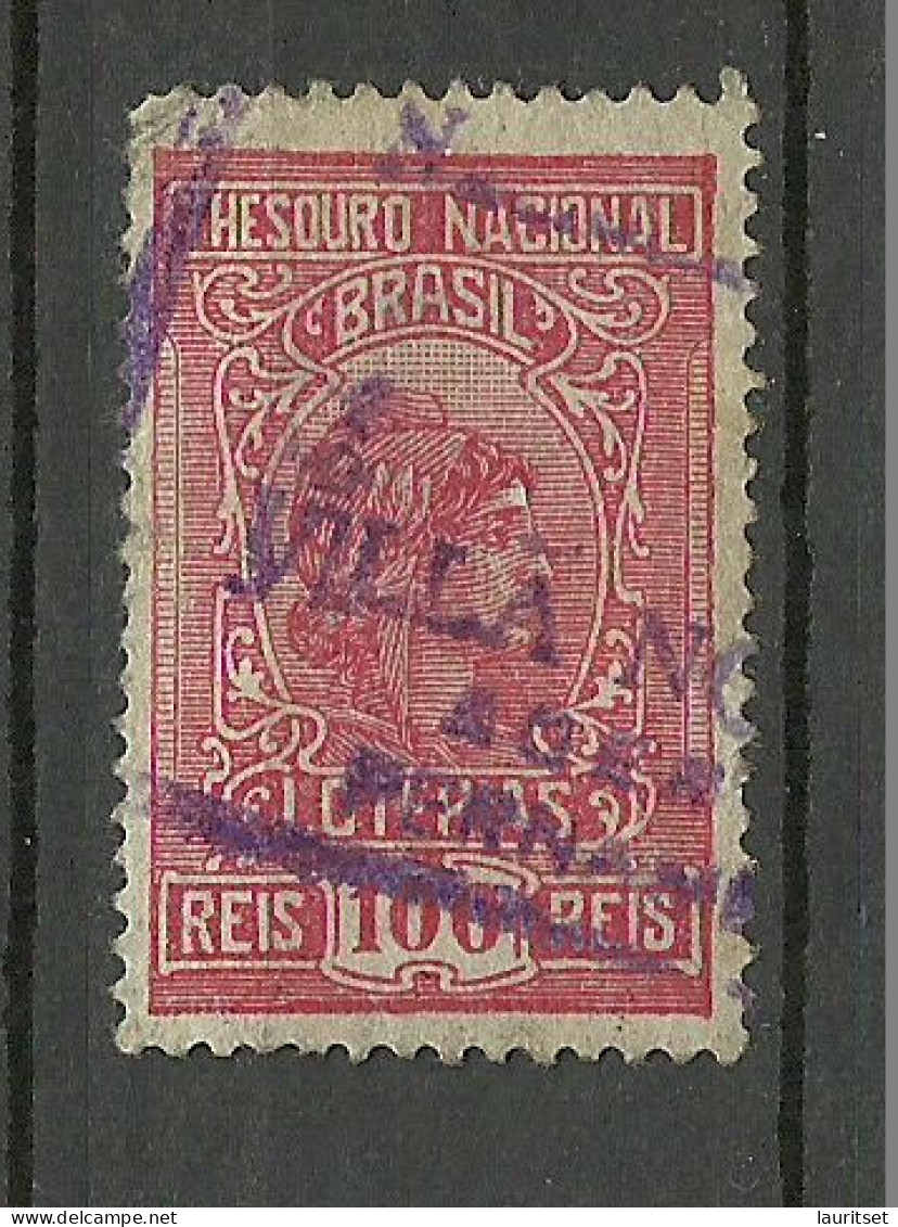 BRAZIL Brazilia Ca. 1910 Old Revenue Tax Fiscal Stamp Thesouro Nacional 100 Reis O - Oficiales