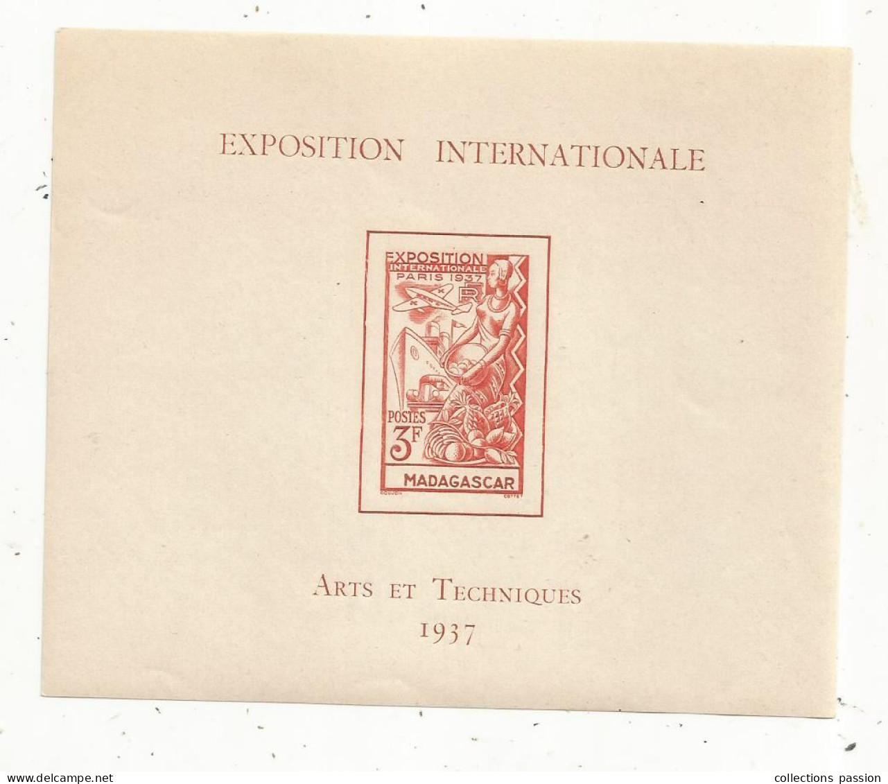 Exposition Internationale , ARTS ET TECHNIQUES 1937 , MADAGASCAR ,3 F - Cartas & Documentos