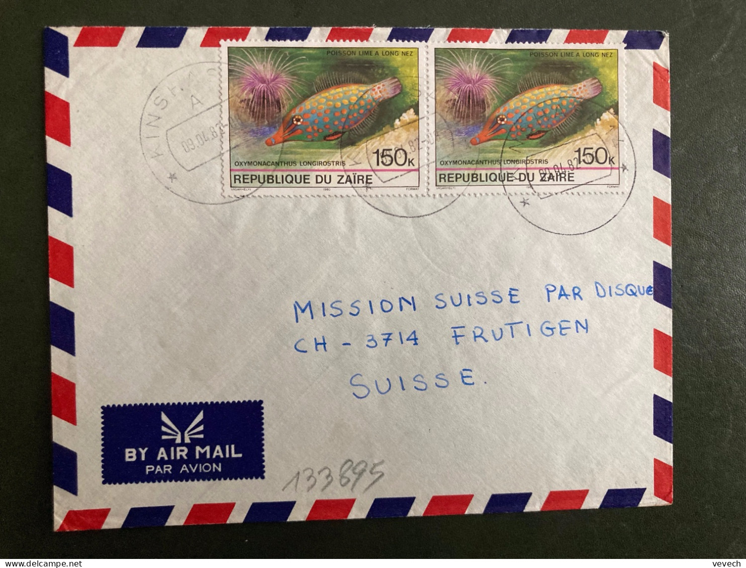 LETTRE Par Avion Pour La FRANCE TP POISSON LIME 150k Pare OBL;09 04 82 KINSHASA - Covers & Documents