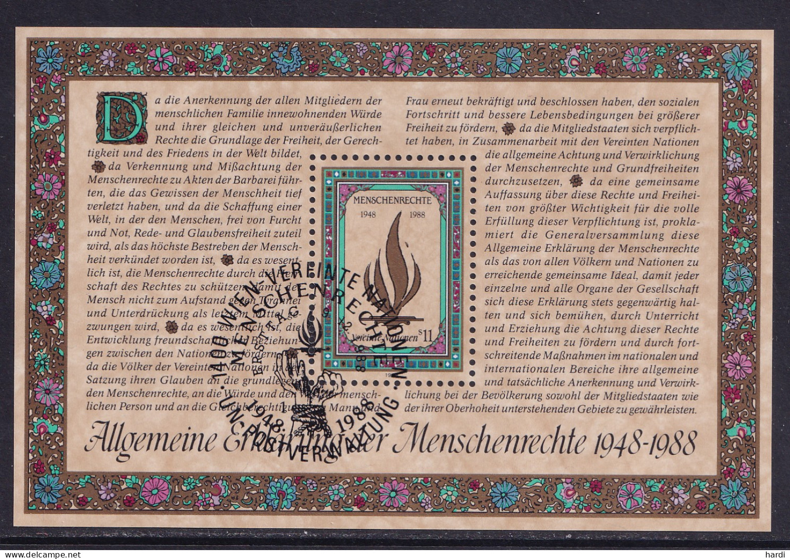 Vereinte Nationen Wien 1988, MiNr.: 87, Block 4 Mit FDC Gestempelt - Usados