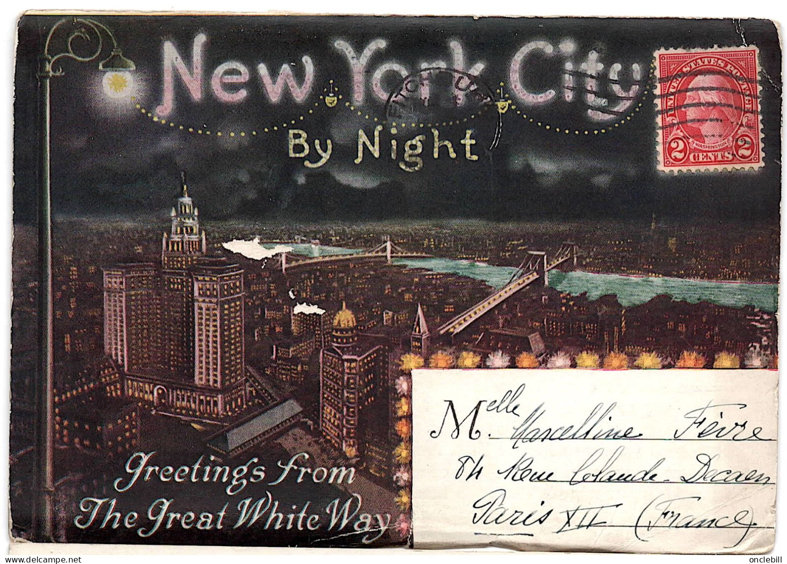 New York City USA Dépliant Postal Souvenir Folder 20 Vues By Night 1927 Timbre Washington Rouge 2 Cents Bon état - Manhattan