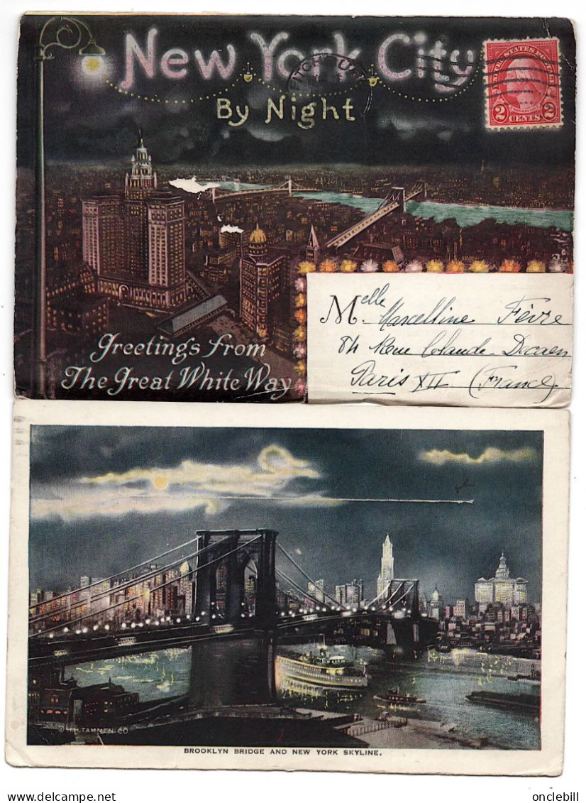 New York City USA Dépliant Postal Souvenir Folder 20 Vues By Night 1927 Timbre Washington Rouge 2 Cents Bon état - Manhattan