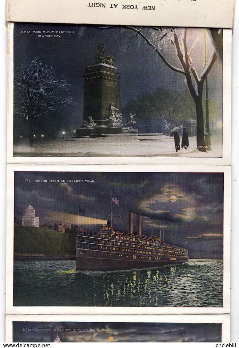 new York city USA dépliant postal souvenir folder 20 vues by night 1927 timbre washington rouge 2 cents bon état