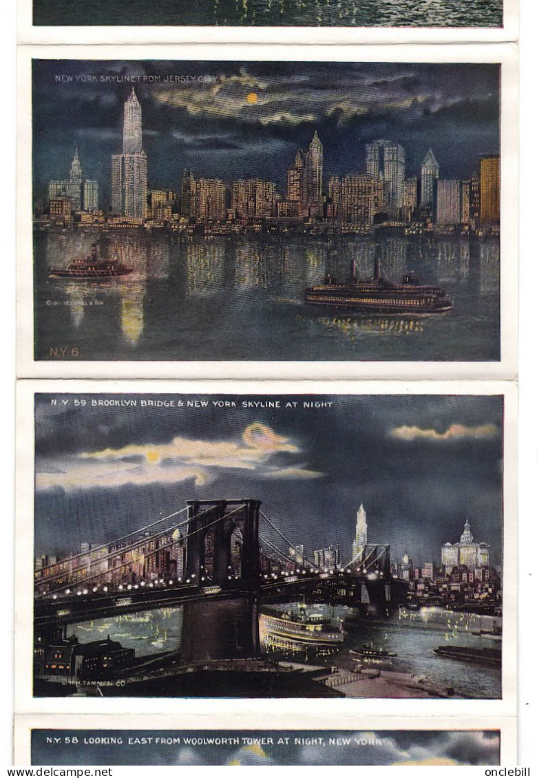 new York city USA dépliant postal souvenir folder 20 vues by night 1927 timbre washington rouge 2 cents bon état