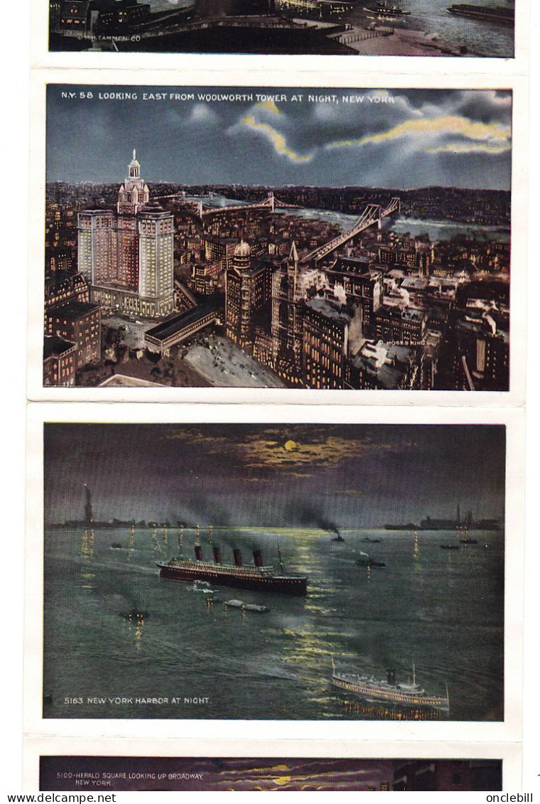 new York city USA dépliant postal souvenir folder 20 vues by night 1927 timbre washington rouge 2 cents bon état